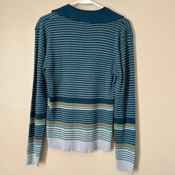 Sundowner Vintage Sweater Men LARGE 1980s Knit Striped Retro Preppy Hipster Blue - Picture 8 of 12